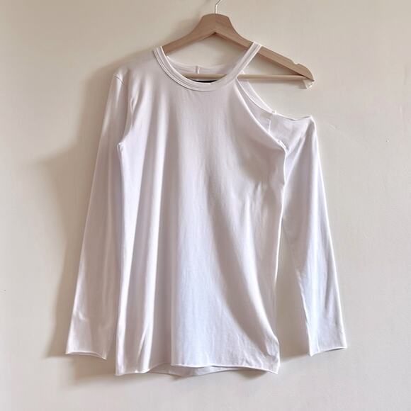 Enza Costa Exposed Cold Shoulder Cut Out Asymmetrical Long Sleeve Tee - Large - Picture 8 of 9